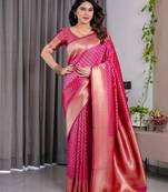 pink soft art silk banarasi jacuard work designer party wear saree with unstitched blouse piece