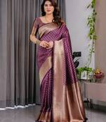 purple soft art silk banarasi jacuard work designer party wear saree with unstitched blouse piece