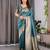 turquoise soft art silk banarasi jacuard work designer party wear saree with unstitched blouse piece