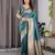 turquoise soft art silk banarasi jacuard work designer party wear saree with unstitched blouse piece