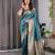 turquoise soft art silk banarasi jacuard work designer party wear saree with unstitched blouse piece