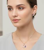 Latest stylish rose gold plated cz american diamond pendant necklace set with earrings for women
