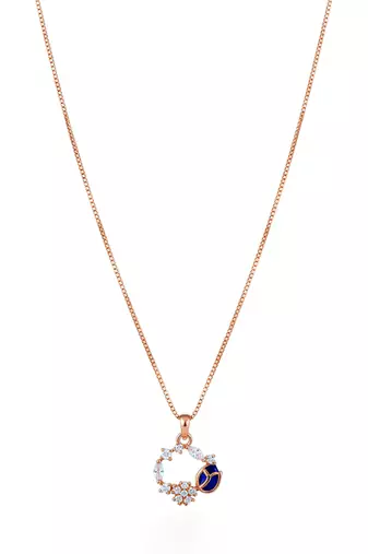Latest stylish rose gold plated cz american diamond pendant necklace set with earrings for women