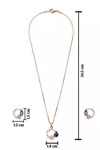 Latest stylish rose gold plated cz american diamond pendant necklace set with earrings for women