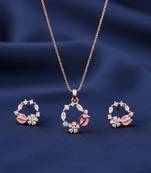 Latest stylish rose gold plated cz american diamond pendant necklace set with earrings for women