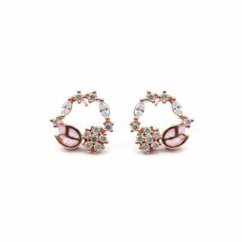 Latest stylish rose gold plated cz american diamond pendant necklace set with earrings for women 4