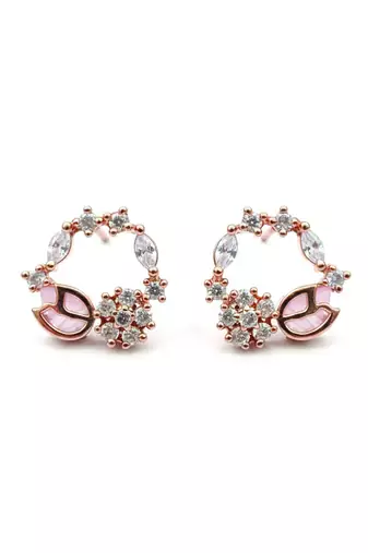 Latest stylish rose gold plated cz american diamond pendant necklace set with earrings for women
