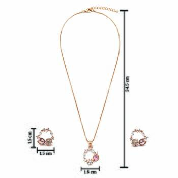 Latest stylish rose gold plated cz american diamond pendant necklace set with earrings for women 5