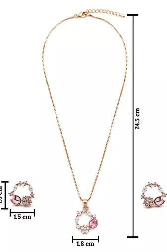 Latest stylish rose gold plated cz american diamond pendant necklace set with earrings for women