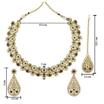 Gold plated traditional floral necklace set with earrings & maangtikka for women 5
