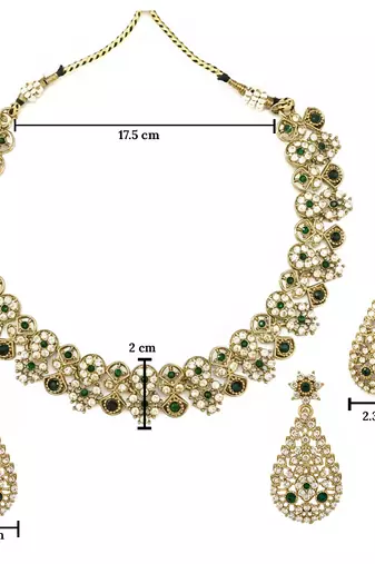 Gold plated traditional floral necklace set with earrings & maangtikka for women
