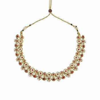 Gold plated traditional floral necklace set with earrings & maangtikka for women 4