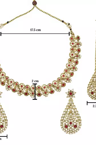 Gold plated traditional floral necklace set with earrings & maangtikka for women