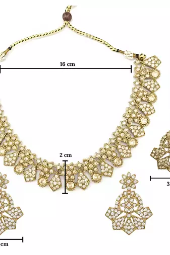 Gold plated traditional kundan-style necklace set with earrings & maangtikka