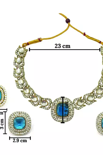 Gold plated traditional kundan-style necklace set with earrings & maangtikka