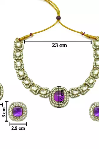 Gold plated traditional kundan-style necklace set with earrings & maangtikka