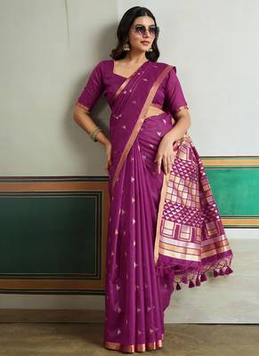 magenta silk blend weaving handloom festival wear saree 3