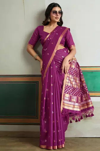 magenta silk blend weaving handloom festival wear saree