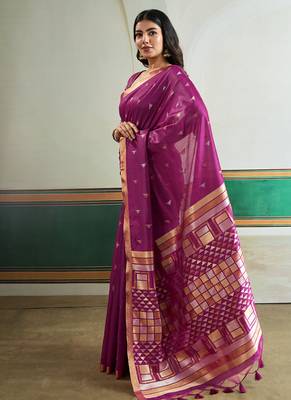 magenta silk blend weaving handloom festival wear saree 4