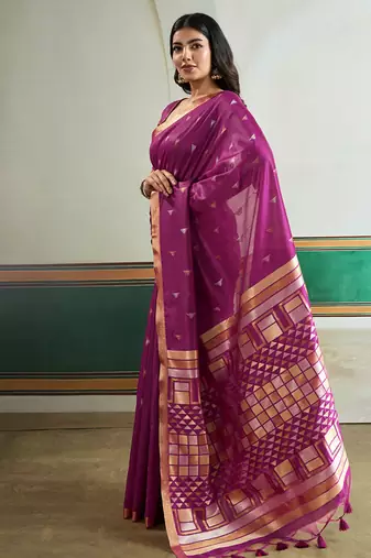 magenta silk blend weaving handloom festival wear saree