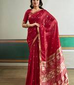 red silk blend weaving handloom festival wear saree