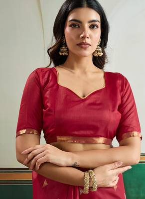 red silk blend weaving handloom festival wear saree 5