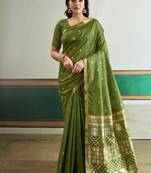 olive silk blend weaving handloom festival wear saree