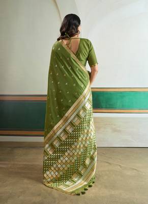olive silk blend weaving handloom festival wear saree 2