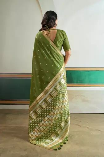 olive silk blend weaving handloom festival wear saree