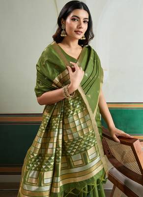 olive silk blend weaving handloom festival wear saree 3
