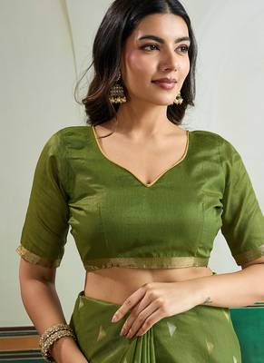 olive silk blend weaving handloom festival wear saree 5