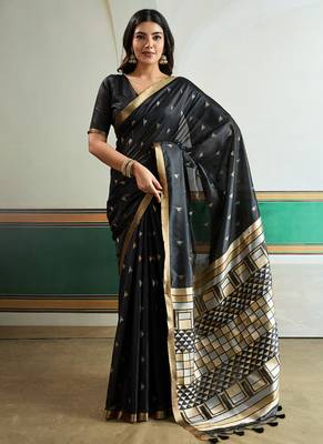 black silk blend weaving handloom festival wear saree 1