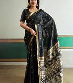 black silk blend weaving handloom festival wear saree