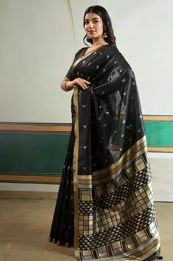 black silk blend weaving handloom festival wear saree
