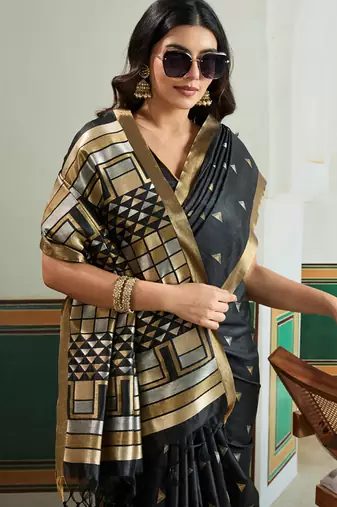 black silk blend weaving handloom festival wear saree