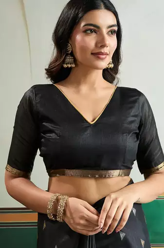 black silk blend weaving handloom festival wear saree