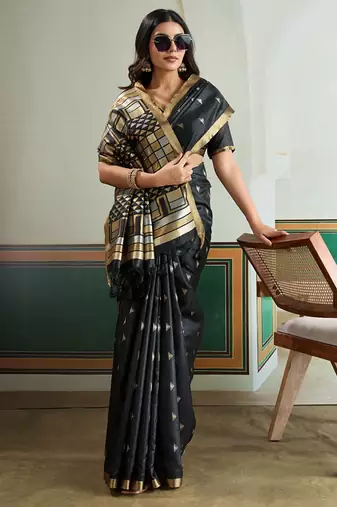 black silk blend weaving handloom festival wear saree