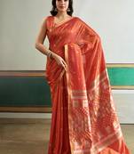 orange silk blend weaving handloom festival wear saree