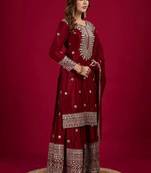 Maroon Color Heavy Sequins Work Chinon Fabric Wedding Wear Sharara Dress