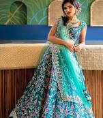 Turquoise Satin Embroidery Work Lehenga Choli With Dupatta