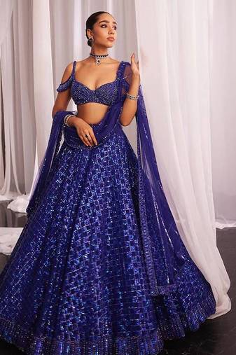 Navy Blue Color Jari Work And Sequins Work Net Lehenga Choli