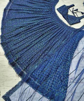 Navy Blue Color Jari Work And Sequins Work Net Lehenga Choli 2