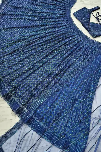 Navy Blue Color Jari Work And Sequins Work Net Lehenga Choli