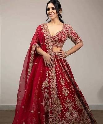 Red  Satin Embroidery Lehenga Choli 1