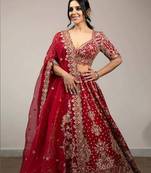 Red  Satin Embroidery Lehenga Choli