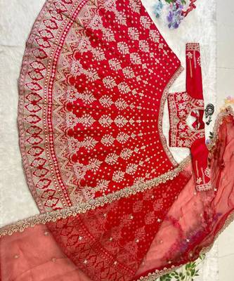 Red  Satin Embroidery Lehenga Choli 3