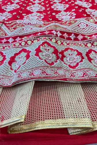 Red  Satin Embroidery Lehenga Choli
