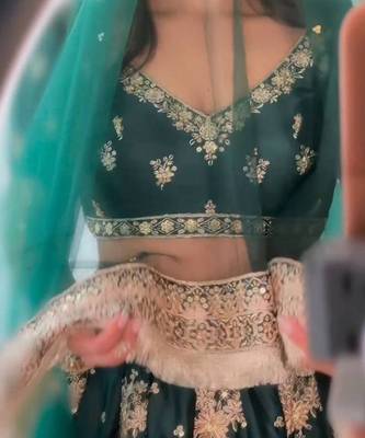 Dark Green Satin Lehenga Choli With Dupatta 3