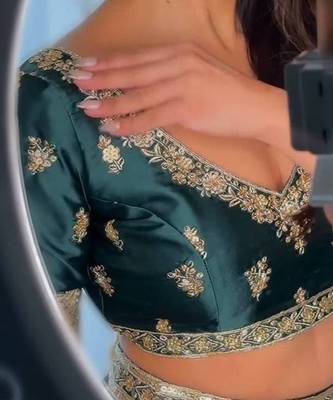 Dark Green Satin Lehenga Choli With Dupatta 4