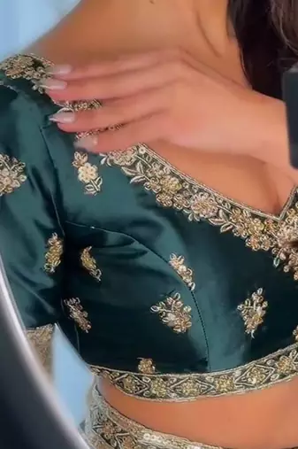 Dark Green Satin Lehenga Choli With Dupatta